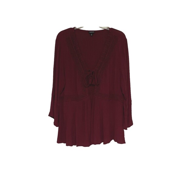Torrid  Flowy Top, 3/4 sleeve‎ with lace detail Maroon Size 2 - Picture 1 of 16